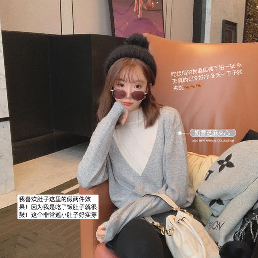 【金蘑菇菇 夹心棉花糖】藏住小肚子实穿显瘦假两件针织衫上衣女 商品图2
