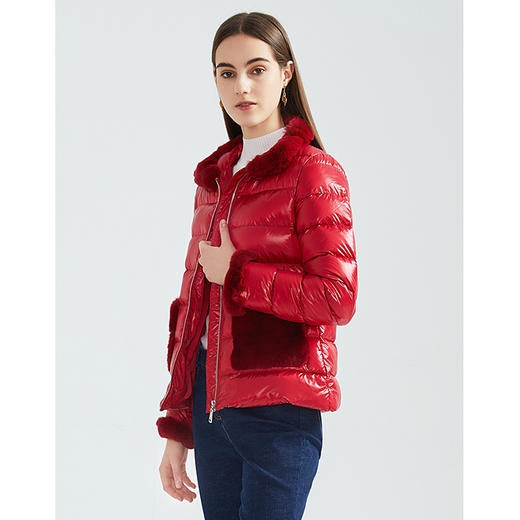 故障 EITIE爱特爱冬季新款保暖兔毛立领洋气显瘦短款外套羽绒服女6411106 商品图8