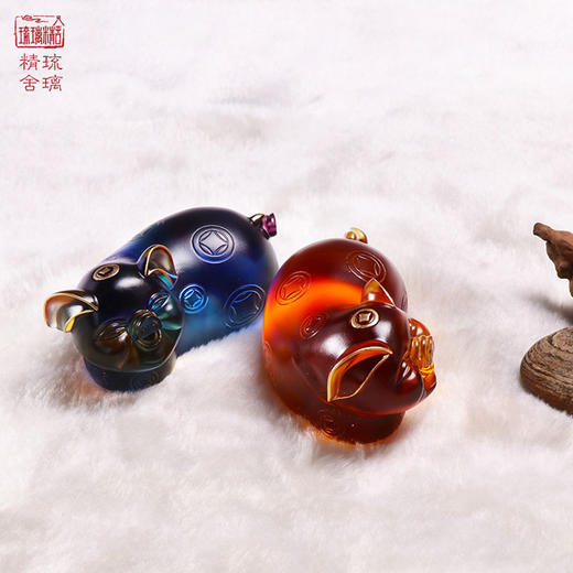  心缘堂 琉璃 金钱猪琉璃摆件家居饰品商务礼品茶宠摆件礼物茶道配件 商品图0