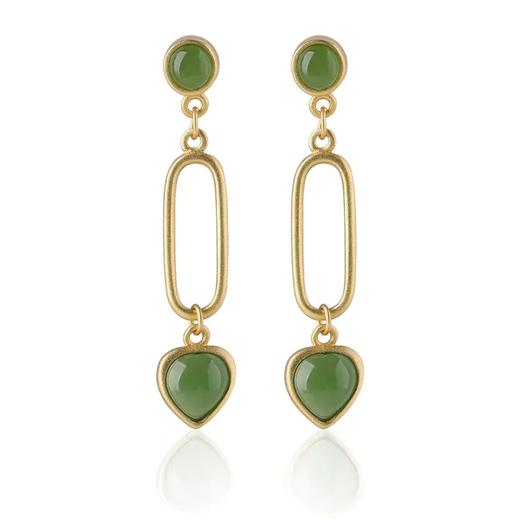 JX03060406宫廷复古925银镀金镶和田碧玉耳坠 商品图4