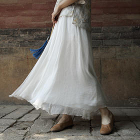 2020新款仙女纱裙百褶裙A字裙雪纺白色长裙大摆半身裙P-16096珺 。