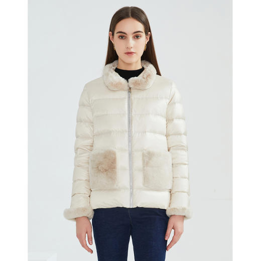 故障 EITIE爱特爱冬季新款保暖兔毛立领洋气显瘦短款外套羽绒服女6411106 商品图2