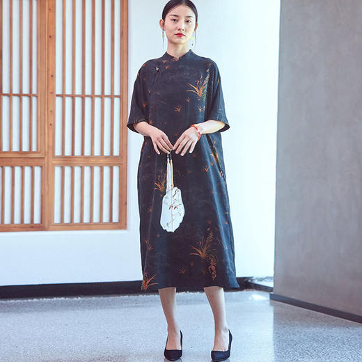 2020春夏中式国风复古文艺桑蚕丝香云纱连衣裙女捌YU0032捌 商品图9