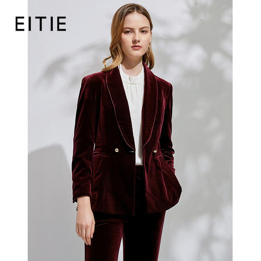 EITIE爱特爱春季新款洋气复古翻领收腰显瘦丝绒西装外套女6303007 商品图1