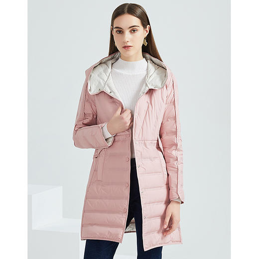 EITIE爱特爱冬季新款简约收腰显瘦立领防风保暖连帽羽绒服女6411102 商品图6