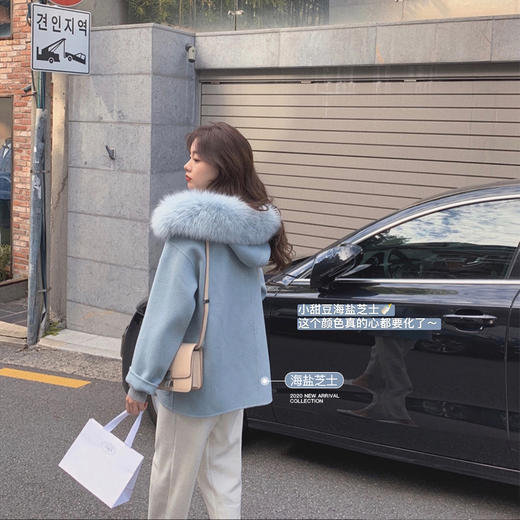 【金蘑菇菇甜蜜告白 小甜豆大衣】超大狐狸毛毛领连帽双面呢外套 商品图4