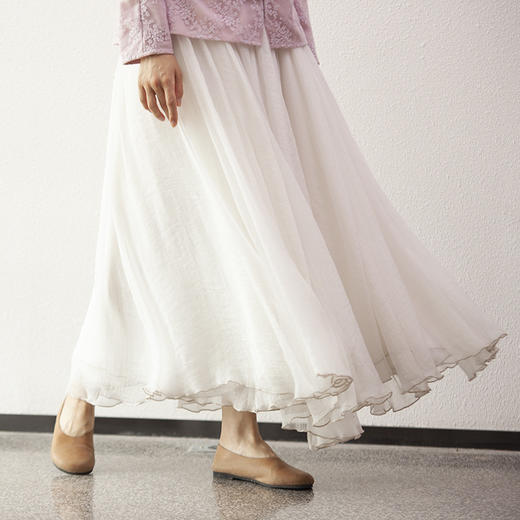 2020新款仙女纱裙百褶裙A字裙雪纺白色长裙大摆半身裙P-16096珺 。 商品图1