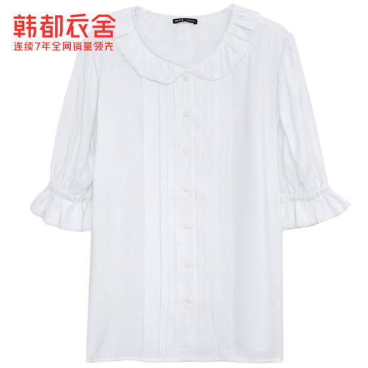 韩都衣舍2021夏装新款韩版少女灯笼袖娃娃领上衣白衬衫女YK9859鲲 商品图4