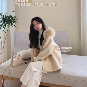 【金蘑菇菇甜蜜告白 小甜豆大衣】超大狐狸毛毛领连帽双面呢外套