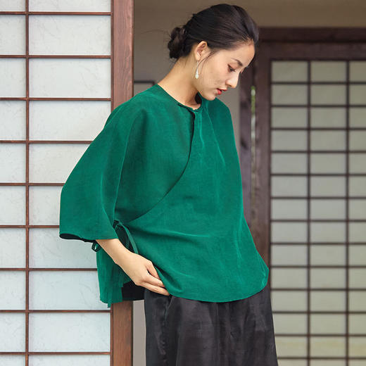 春夏新中式短款斜襟系带龟裂纹香云纱小衫U20326捌 。 商品图2