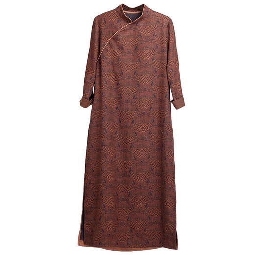 2020秋季新品拼接斜襟立领龙纹香云纱改良宽松旗袍YU0040 。 商品图4