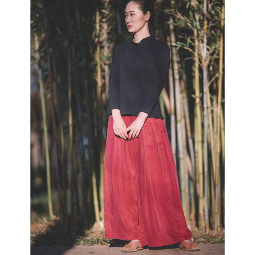 国风禅意茶服宽松休闲铜氨丝阔腿裤P-16188 。 商品图4
