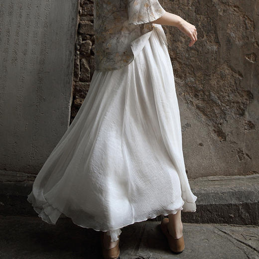 2020新款仙女纱裙百褶裙A字裙雪纺白色长裙大摆半身裙P-16096珺 。 商品图3