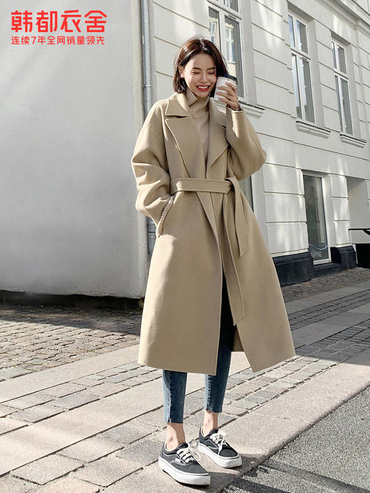 韩都衣舍冬装新款韩版女中长双面大衣毛呢外套OM80619樰 商品图0
