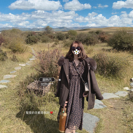 【金蘑菇菇甜蜜告白 小甜豆大衣】超大狐狸毛毛领连帽双面呢外套 商品图1