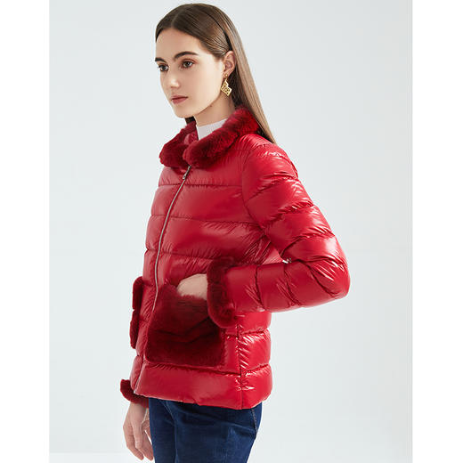 故障 EITIE爱特爱冬季新款保暖兔毛立领洋气显瘦短款外套羽绒服女6411106 商品图10