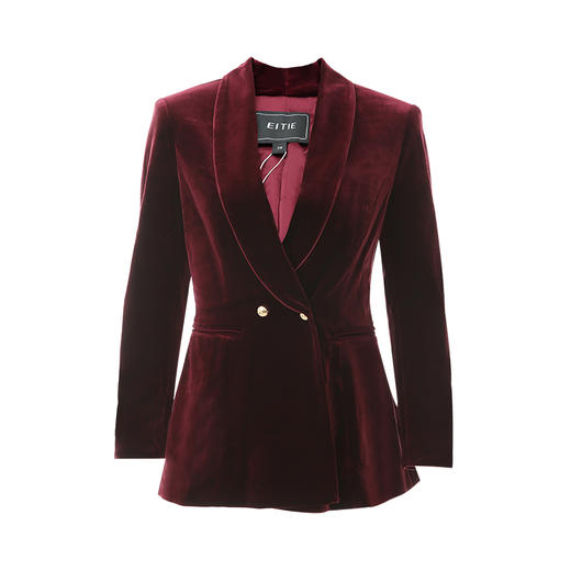 EITIE爱特爱春季新款洋气复古翻领收腰显瘦丝绒西装外套女6303007 商品图11