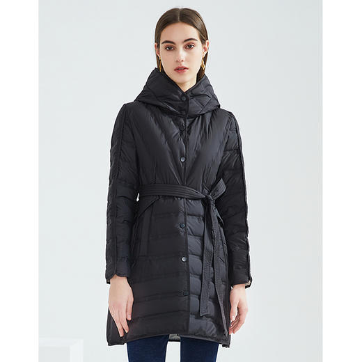 EITIE爱特爱冬季新款简约收腰显瘦立领防风保暖连帽羽绒服女6411102 商品图9