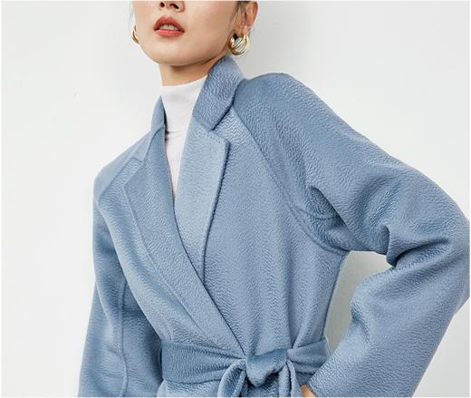 高级感 | 长款经典系带水波纹羊毛羊绒混纺大衣 商品图0