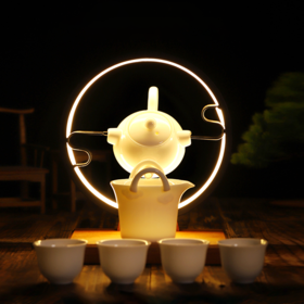 月辉半全自动出水茶具套装陶瓷懒人家用创意简约冲泡茶器