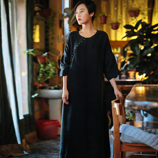 夏款新中式民族风铜氨丝宽松袍子连衣裙D260 。 商品图0