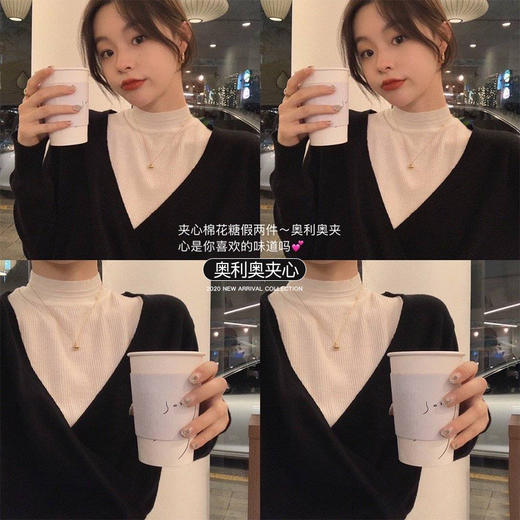 【金蘑菇菇 夹心棉花糖】藏住小肚子实穿显瘦假两件针织衫上衣女 商品图4