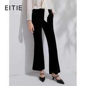 EITIE爱特爱春季新款时尚通勤复古洋气中腰丝绒喇叭长裤女裤6305010