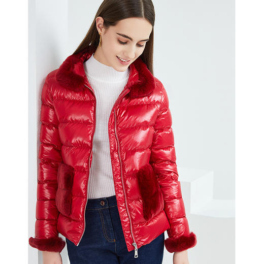 故障 EITIE爱特爱冬季新款保暖兔毛立领洋气显瘦短款外套羽绒服女6411106 商品图11