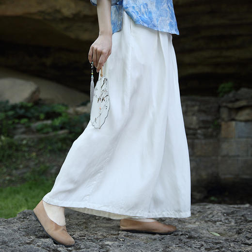 国风禅意茶服宽松休闲铜氨丝阔腿裤P-16188 。 商品图2