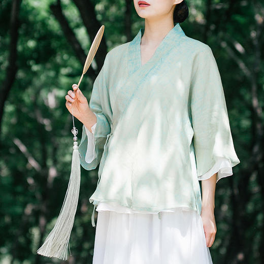 中式民族风色织亚麻禅意禅茶汉服上衣P-17011 。 商品图0