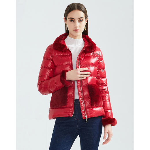 故障 EITIE爱特爱冬季新款保暖兔毛立领洋气显瘦短款外套羽绒服女6411106 商品图9