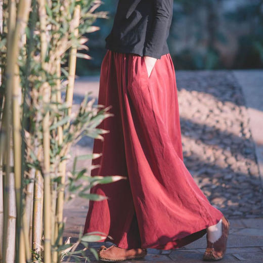 国风禅意茶服宽松休闲铜氨丝阔腿裤P-16188 。 商品图3