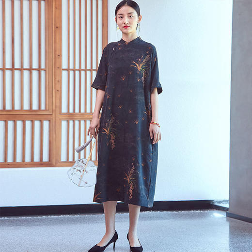 2020春夏中式国风复古文艺桑蚕丝香云纱连衣裙女捌YU0032捌 商品图8