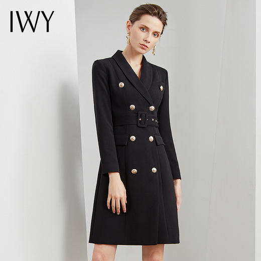 IWY/商务通勤式黑色连衣裙女双排扣腰带收腰高端韩版OL职业装Q501 商品图2