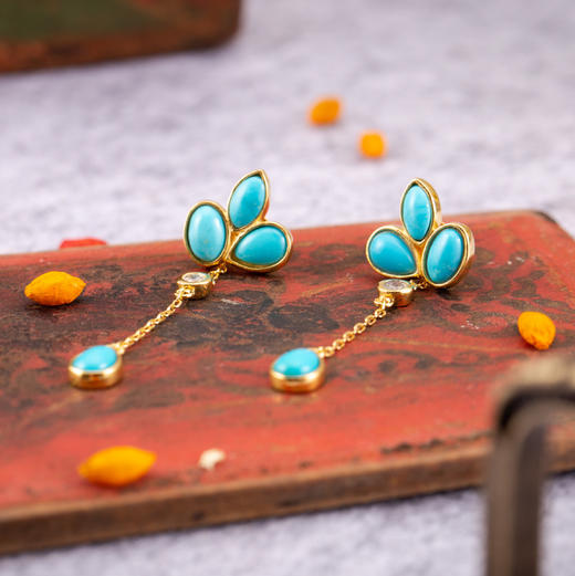 醍醐 原矿高瓷蓝松石 三叶草设计 幸运 耳饰 耳坠 耳钉 两用 商品图3