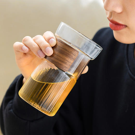 哲品 萃取·融单人玻璃茶具功夫泡茶杯茶水分离曲木握垫 商品图4