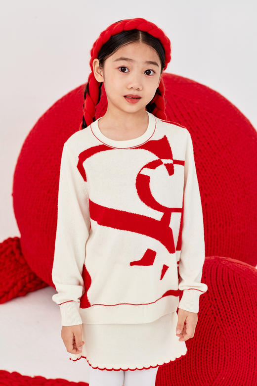 秋冬 圆领撞色羊绒针织女童套衫  SJF92T241N 商品图0