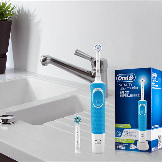 欧乐B电动牙刷 学生挚爱声波震动（含刷头*2）清新蓝D100博朗精工 商品图4