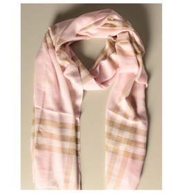 BURBERRY 巴宝莉 女士粉色轻质格纹羊毛真丝围巾 8019462 A2888