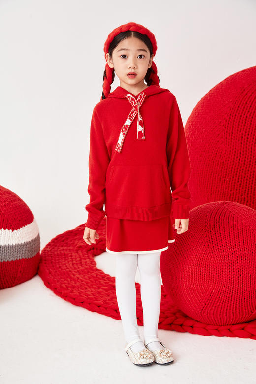 sandriver秋冬 羊绒针织连帽女童套衫  SJF92T227N 商品图1