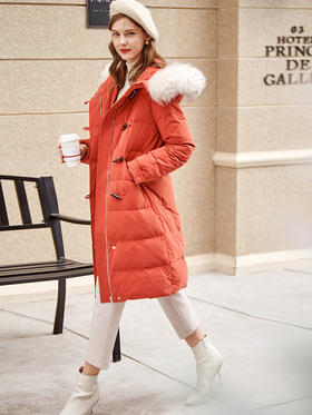 欧芮儿轻奢中长款羽绒服女2024冬季新款直筒显瘦纯色羽绒服毛领