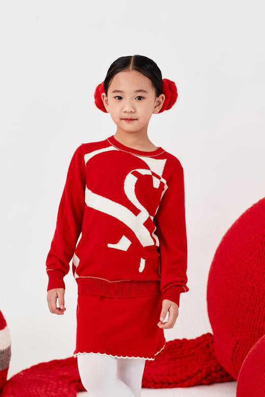 秋冬 圆领撞色羊绒针织女童套衫  SJF92T241N 商品图1
