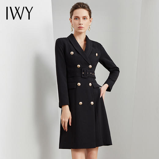 IWY/商务通勤式黑色连衣裙女双排扣腰带收腰高端韩版OL职业装Q501 商品图1