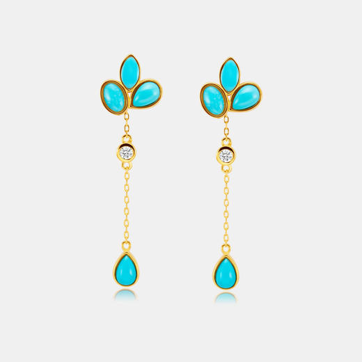 醍醐 原矿高瓷蓝松石 三叶草设计 幸运 耳饰 耳坠 耳钉 两用 商品图4