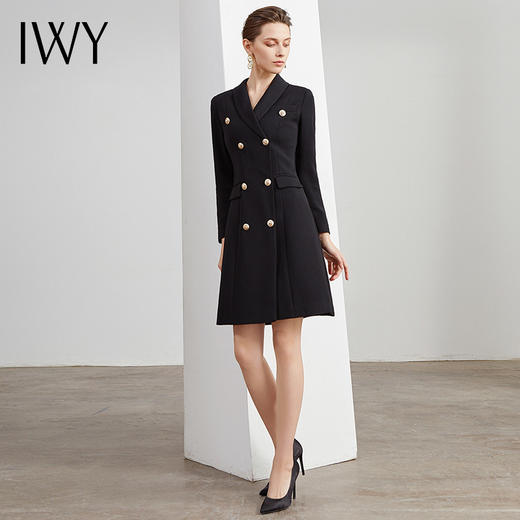 IWY/商务通勤式黑色连衣裙女双排扣腰带收腰高端韩版OL职业装Q501 商品图4