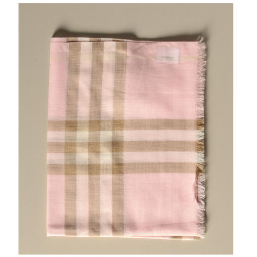 BURBERRY 巴宝莉 女士粉色轻质格纹羊毛真丝围巾 8019462 A2888 商品图2