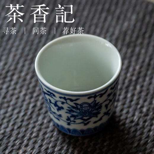茶香记  景德镇 仿老厂瓷 青花直口双凤杯 青花双鱼杯  贴花工艺 商品图1