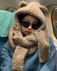 JENNIE同款 小熊帽子围巾 杏色/棕色 冬天超暖和还好看 商品缩略图0