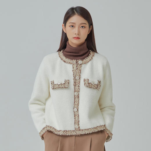 MIXXO韩国宽松款圆翼花呢纽扣开衫淑女甜美冬季JPY带授权招加盟代理 商品图0