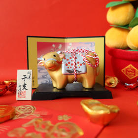 HUJI祤集摆件金彩红梅牛牛
